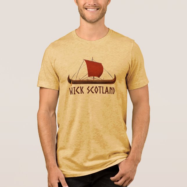 Wick Scotland Viking Ship Tri-Blend Shirt (Front)