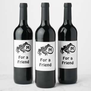 Wick Tribal Frog Monogram Wine Label