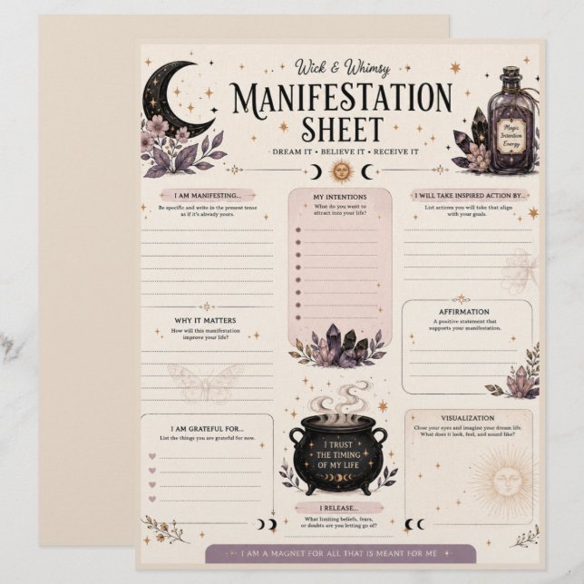  Wick & Whimsy Manifestation Sheet Custom Letterhead (Front/Back)