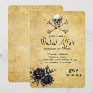 Wicked Affair Gothic Skull Halloween Party Invitation