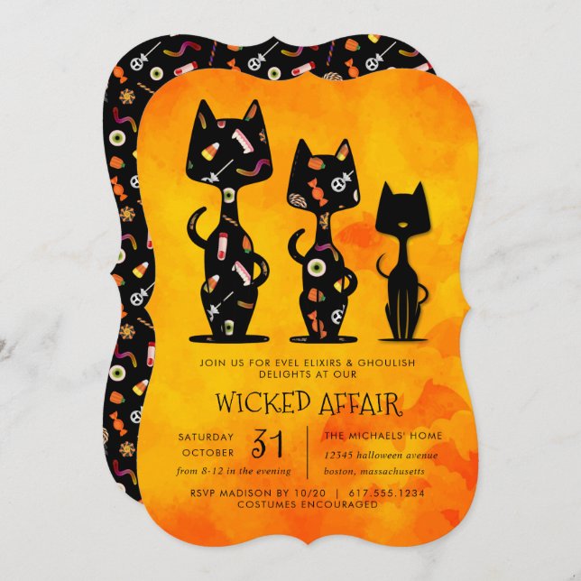 Wicked Affair Halloween Cat Themed Party  Invitation (Front/Back)