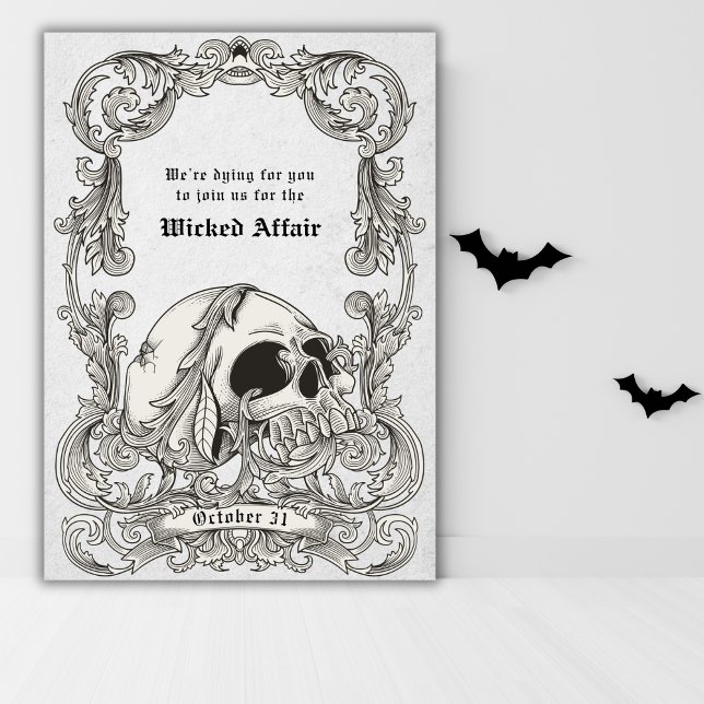 Wicked Affair Vintage Gothic Skull Halloween Party Invitation (Creator Uploaded)