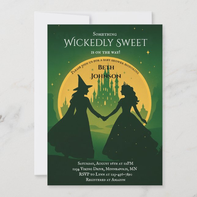 Wicked Baby Shower Invitation | Elphaba & Glinda (Front)