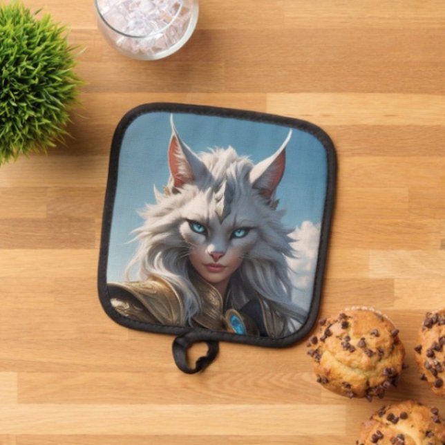 Wicked Blue Eyed Cat  Pot Holder (Pot Holder Full rubber protection cover no slip silicon hanging loop. 
)