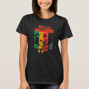 Wicked Cat Witch Moon Letter Print Halloween T-Shirt