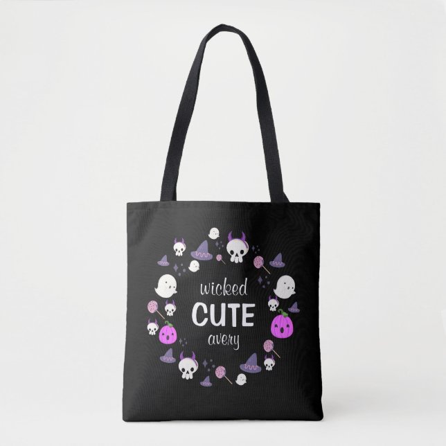 Wicked Cute Ghost Modern Monogram Halloween Tote Bag (Front)