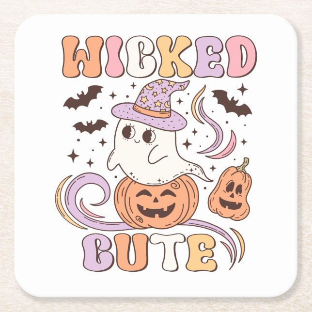Wicked Cute Halloween Square Paper Coaster (Front)