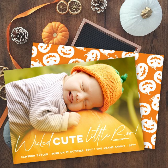 Wicked Cute Little Boo Happy Halloween Photo Birth Holiday Card (Creator Uploaded)