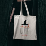 Wicked Cute Personalised Halloween Tote Bag<br><div class="desc">Send your little trick-or-treater out with this adorable personalised Halloween candy bag,  featuring "wicked cute" in black and orange topped by a black witch's hat illustration. Personalise with a name in orange modern script lettering.</div>