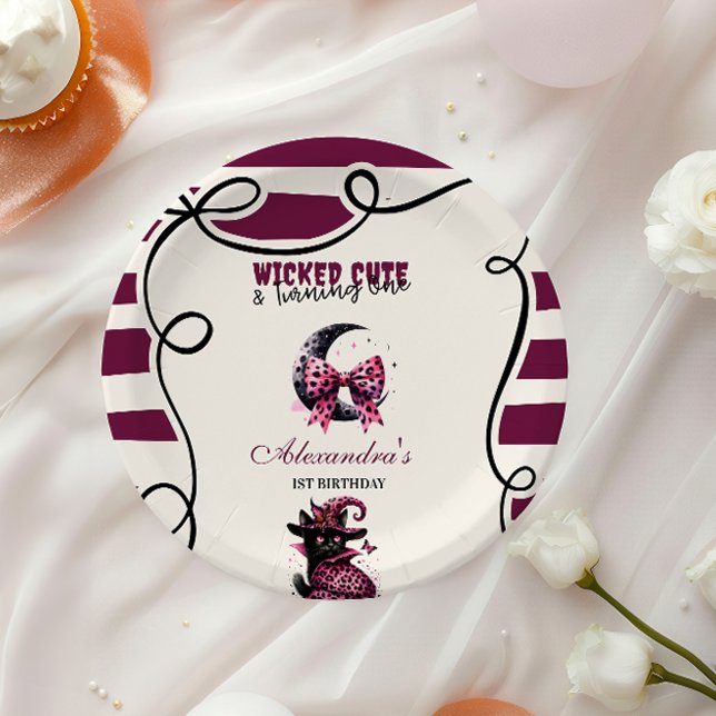 Wicked Cute & Turning One Girl Halloween 1st Birth Paper Plate (Creator Uploaded)