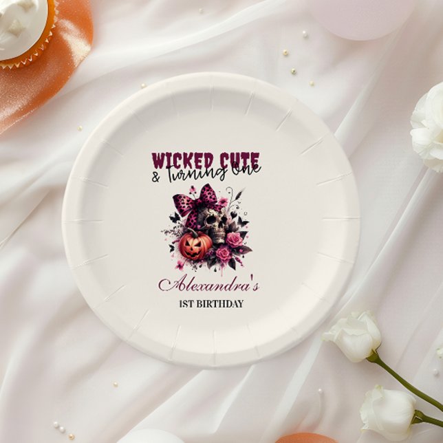 Wicked Cute & Turning One Girl Halloween Birthday  Paper Plate (Creator Uploaded)