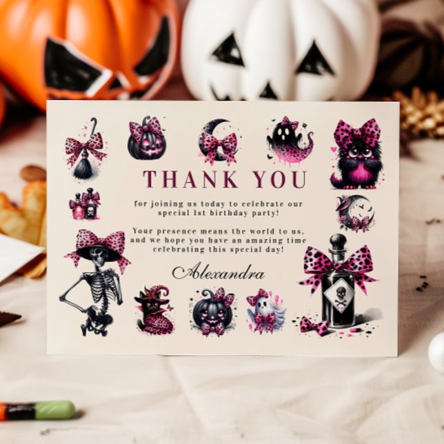 Wicked Cute & Turning One Girl Halloween Birthday Thank You Card (Creator Uploaded)