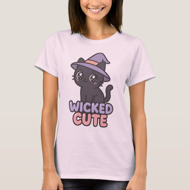 WICKED CUTE - Witch Cat - Halloween T-Shirt (Front)