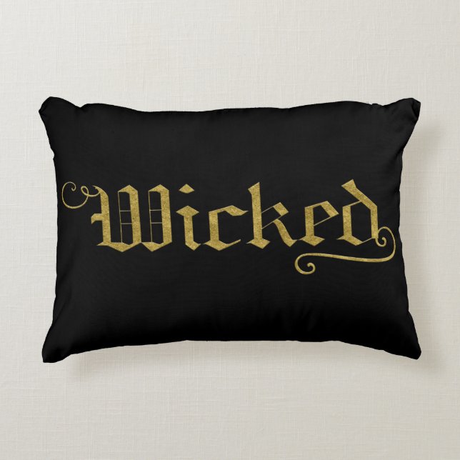 WICKED Faux Gold Look Halloween Festive Decorative Cushion (Front)