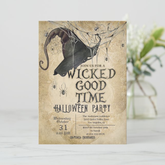 Wicked Good Time Adult Vintage Halloween Party Invitation (Standing Front)