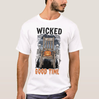Wicked Good Time Halloween Skeleton Pumpkin T-Shir T-Shirt