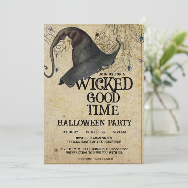 Wicked Good Time Vintage Adult Halloween Party Invitation (Standing Front)