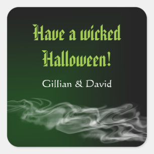 Wicked green smoke gothic happy halloween favour square sticker