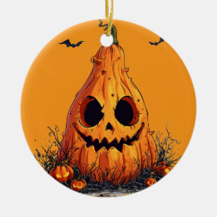 🎃👻 Wicked Grinning Pumpkin Spooky Halloween ✨🕯️ Ceramic Tree Decoration