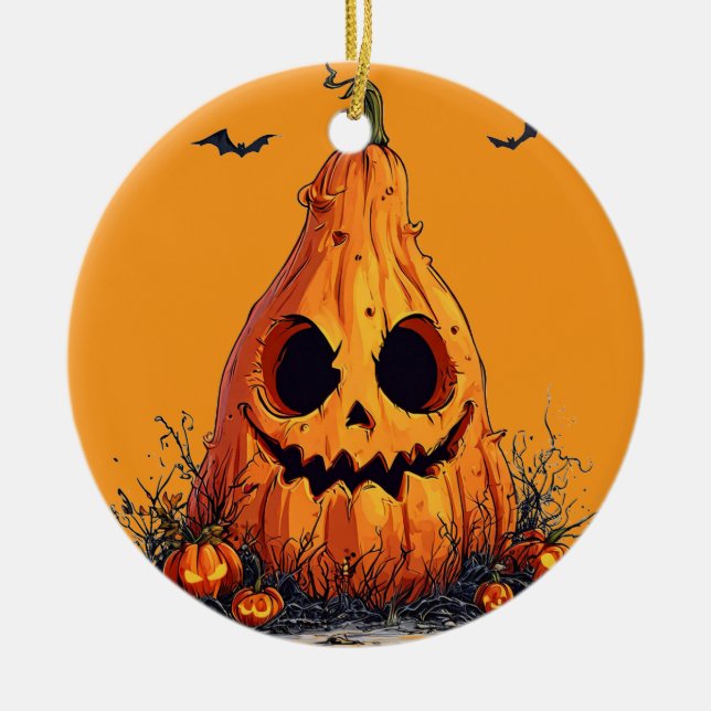 🎃👻 Wicked Grinning Pumpkin Spooky Halloween ✨🕯️ Ceramic Tree Decoration (Front)
