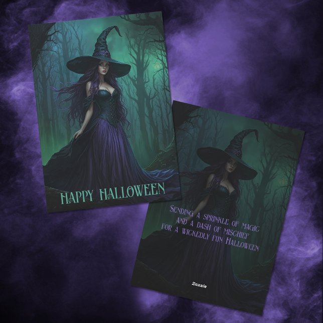 Wicked Halloween Witch in Purple and Black Holiday Card (Creator Uploaded)