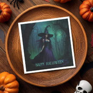 Wicked Halloween Witch in Purple and Black Napkin