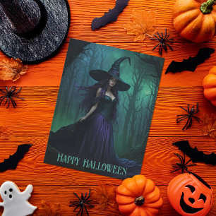 Wicked Halloween Witch in Purple and Black Postcard