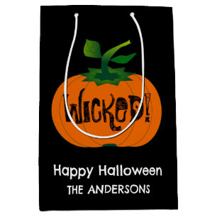 Wicked Happy Halloween Black  Orange Pumpkin Medium Gift Bag