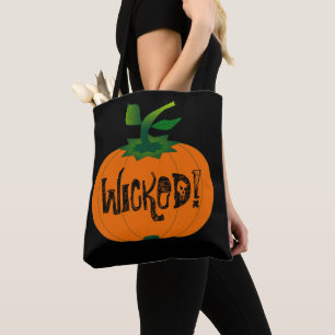 Wicked Happy Halloween Black Orange Pumpkin Tote Bag