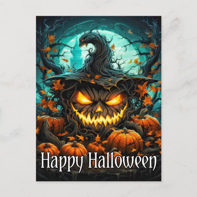 Wicked Illuminating Happy Halloween Pumpkin Postcard (Front)