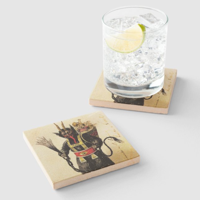 Wicked Krampus Scary Demon Holiday Christmas Xmas Stone Coaster (Side)