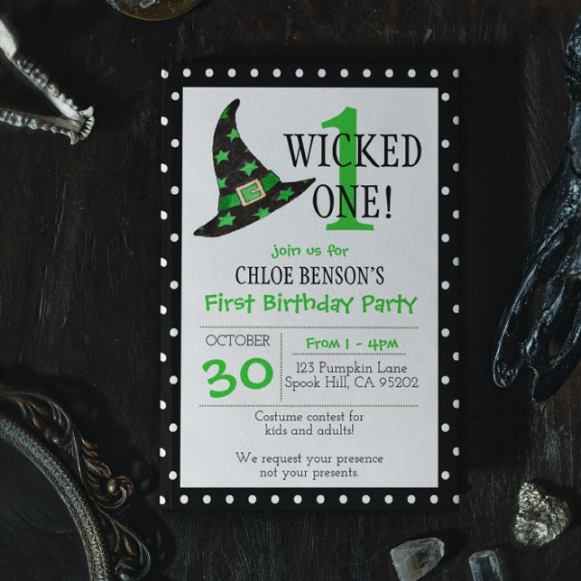Wicked One Green Halloween First Birthday Invitation (Creator Uploaded)