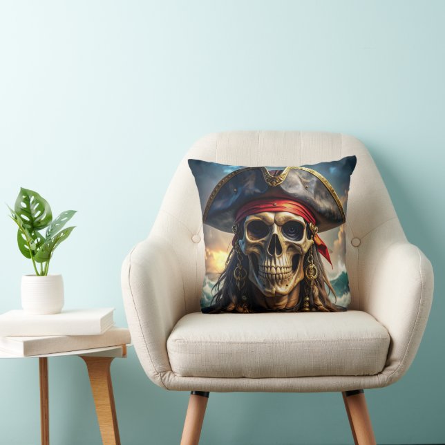Wicked Pirate Skull Throw Pillow (Chair)