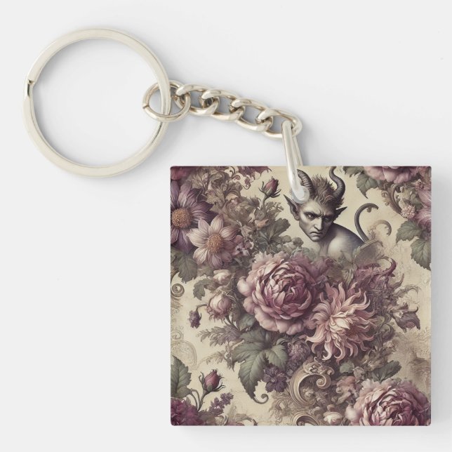 Wicked Plum Petals – Gothic Floral Design Key Ring (Front)