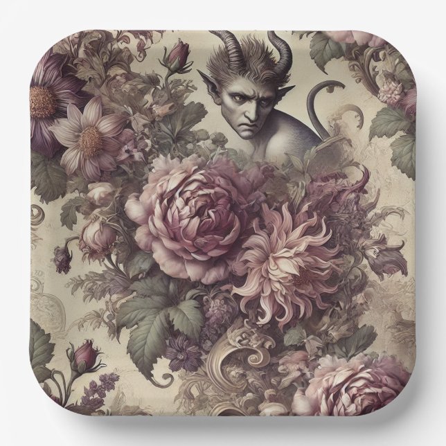 Wicked Plum Petals – Gothic Floral Design Paper Plate (Front)