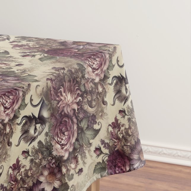 Wicked Plum Petals – Gothic Medium Pattern Tablecloth (In Situ)