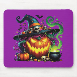Wicked Pumpkin Witch Cauldron Mouse Pad