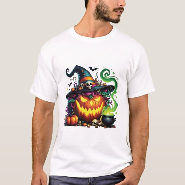 Wicked Pumpkin Witch Cauldron T-Shirt (Front)