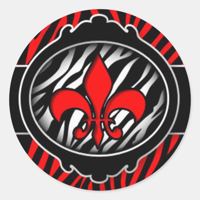 wicked red zebra fleur de lis symbol classic round sticker (Front)