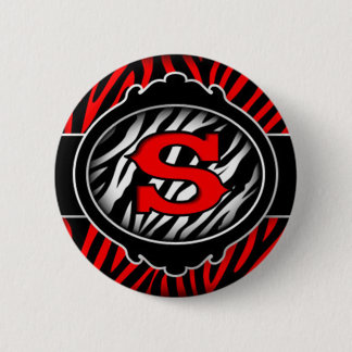 wicked red zebra initial letter S 6 Cm Round Badge
