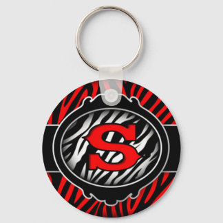 wicked red zebra initial letter S Key Ring