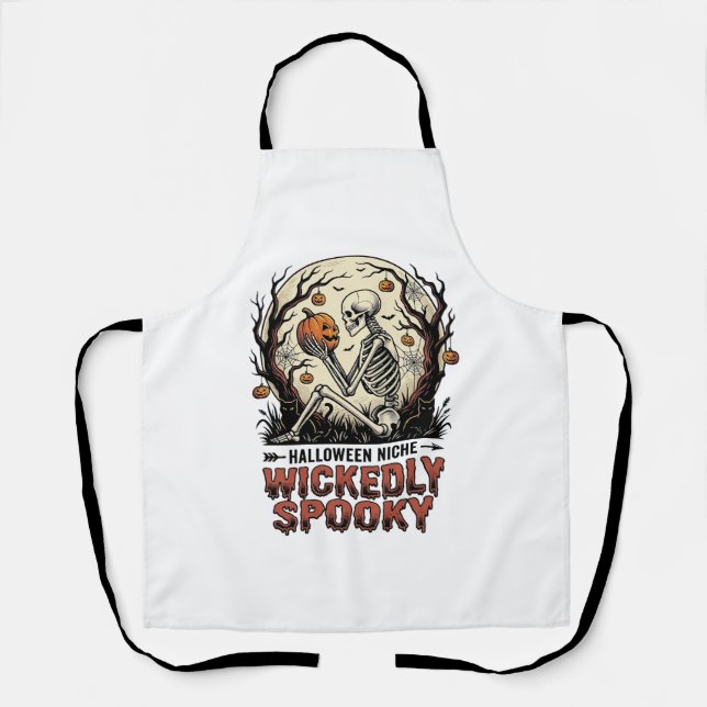 Wicked Skeleton Halloween Vintage Engraving Design Apron (Front)