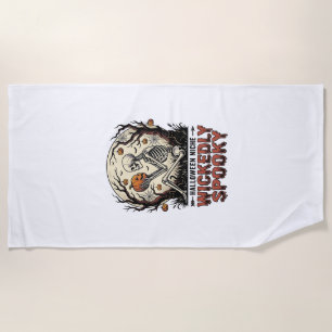 Wicked Skeleton Halloween Vintage Engraving Design Beach Towel