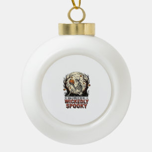 Wicked Skeleton Halloween Vintage Engraving Design Ceramic Ball Christmas Ornament