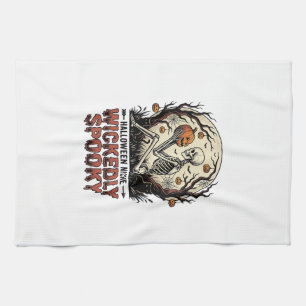 Wicked Skeleton Halloween Vintage Engraving Design Tea Towel