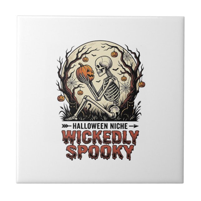 Wicked Skeleton Halloween Vintage Engraving Design Tile (Front)