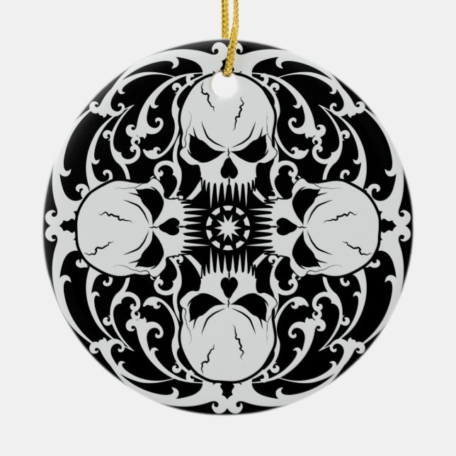 Wicked Skulls Ceramic Tree Decoration (Front)