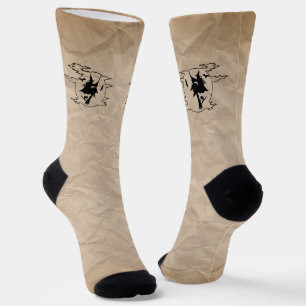 Wicked Spooky Vintage sepia flying witch Halloween Socks