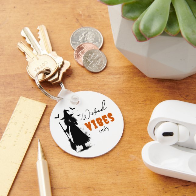 "Wicked Vibes Only" -  Halloween Black Witch –  Key Ring (Desk)