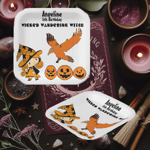Wicked Wandering Witch Halloween Pumpkins Birthday Paper Plate